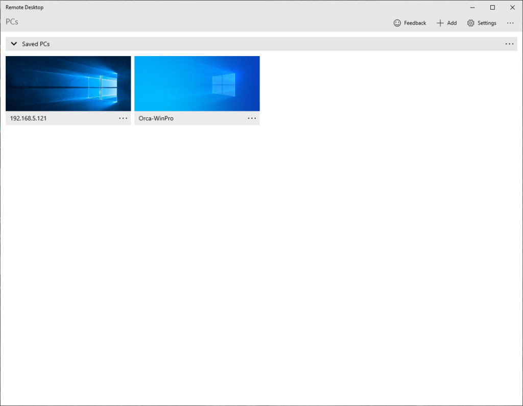 Shows the Remote Desktop front page with the list of all available remote sessions.